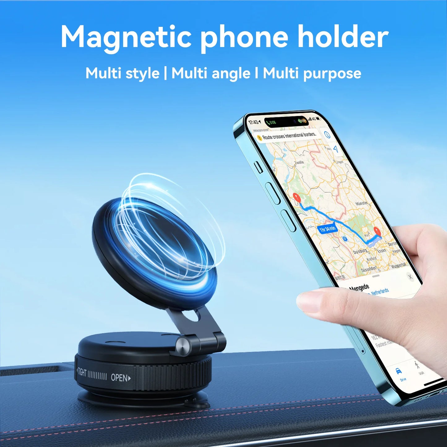 Magnetic Dashboard Phone Holder – Foldable & Extendable with Vacuum Suction