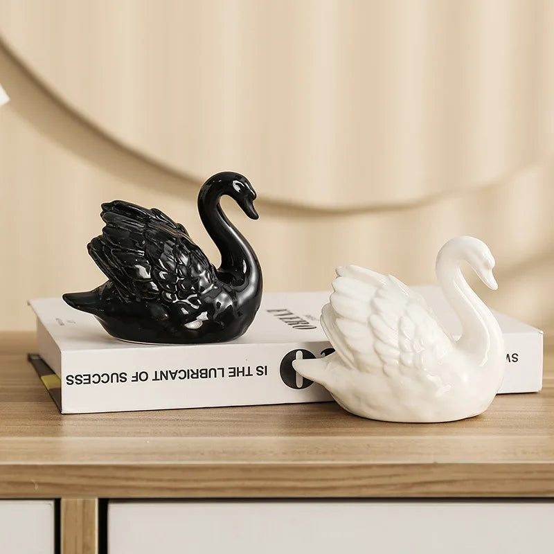 Ceramic Swan Ornament – Luxury Home Décor Sculpture