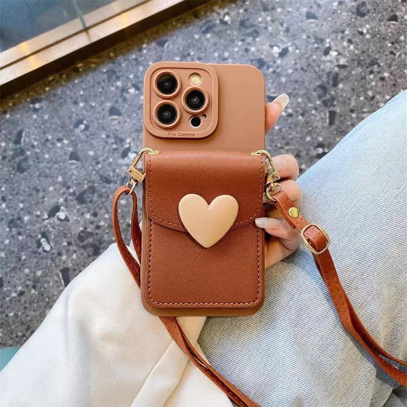 Leather Wallet Lanyard iPhone Case – Crossbody Strap & Card Holder