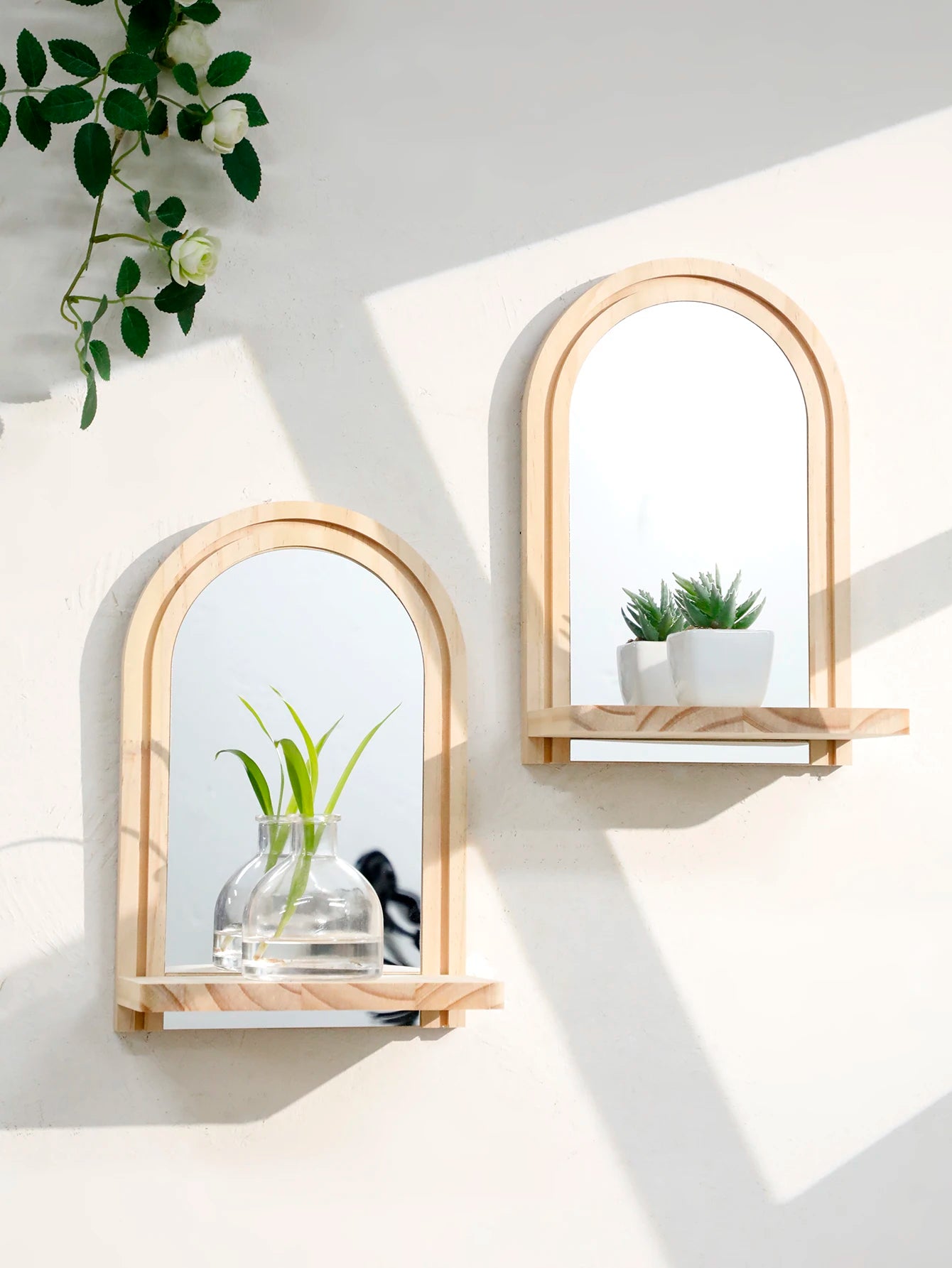 Boho Geometric Wooden Wall Shelf – Natural Wood Floating Shelf