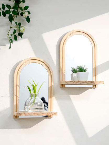 Boho Geometric Wooden Wall Shelf – Natural Wood Floating Shelf