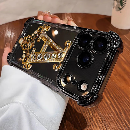 Diamond Golden A-Pattern Electroplated Transparent TPU Phone Case For iPhone 17 Pro Max 11 12 13 14 15 16 Plus 17 Air Soft Cover