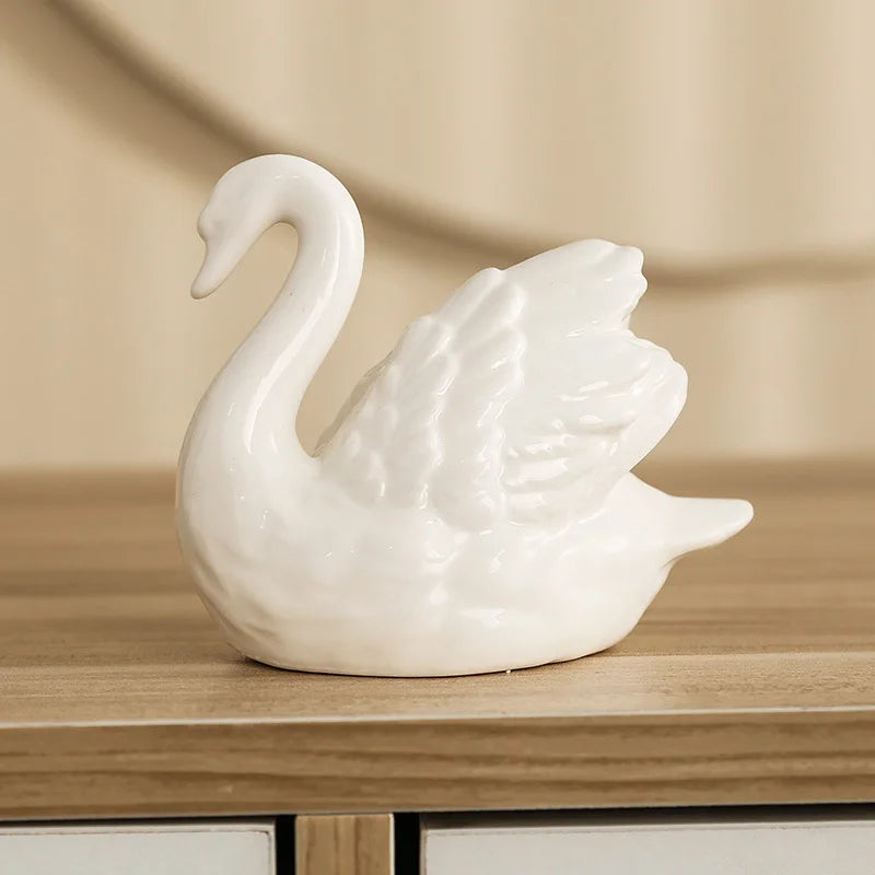 Ceramic Swan Ornament – Luxury Home Décor Sculpture