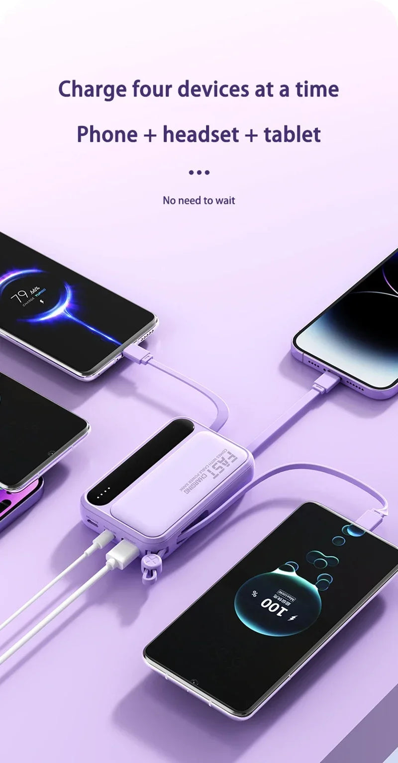 2026 500000mAh 4-in-1 Power Bank With Large Capacity Built-in Cable Digital Display Light Portable And Multifunctional Battery