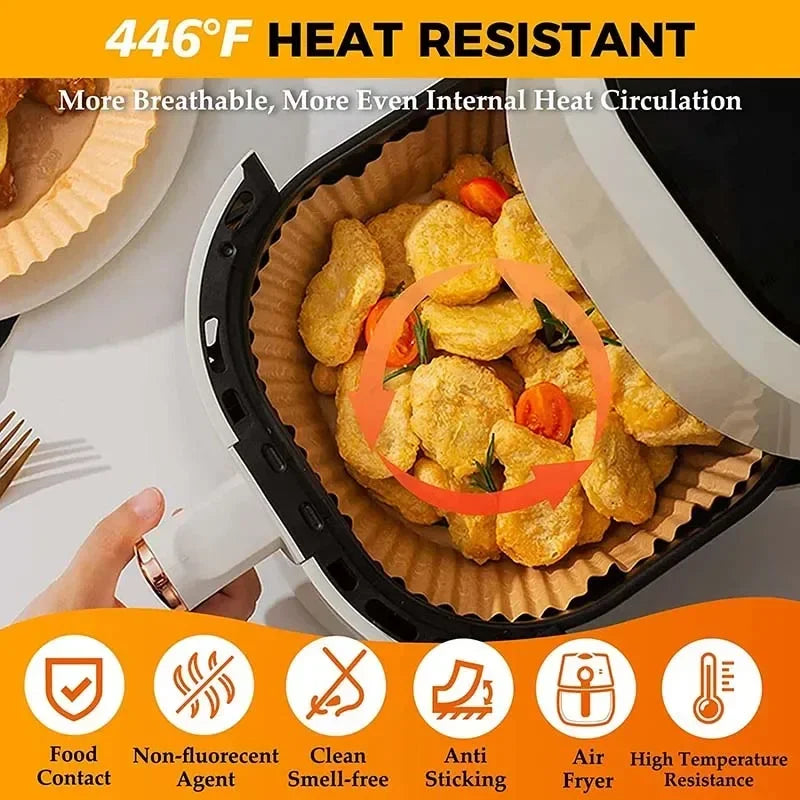 Air Fryer Disposable Paper Liners – Square & Round, Non-Stick Parchment (50–300 pcs)