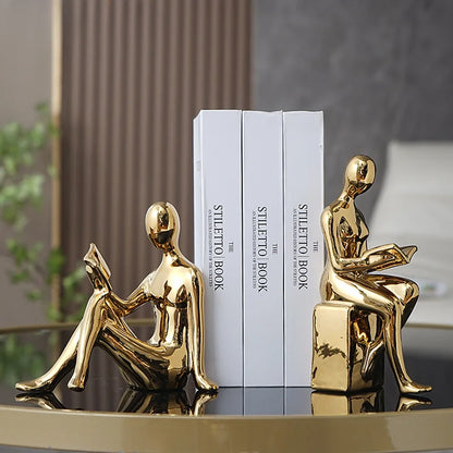 Ceramic Girl Figure Bookends – Set of 2 Decorative Book Stoppers