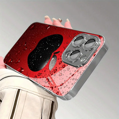 Advanced Lucky Red Water Drop Apple Pattern For iPhone Case for 11/12/13/14/15/16/17 Pro MAX Plating Silver Glass Design