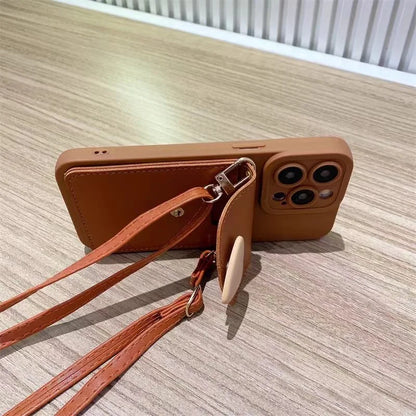 Love Wallet Lanyard Case for iPhone 17 Pro Max 17Air 11 12 13 15 Pro 16 14 Plus Crossbody Strap Fashion Leather Cute Bag Cover