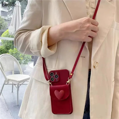 Leather Wallet Lanyard iPhone Case – Crossbody Strap & Card Holder