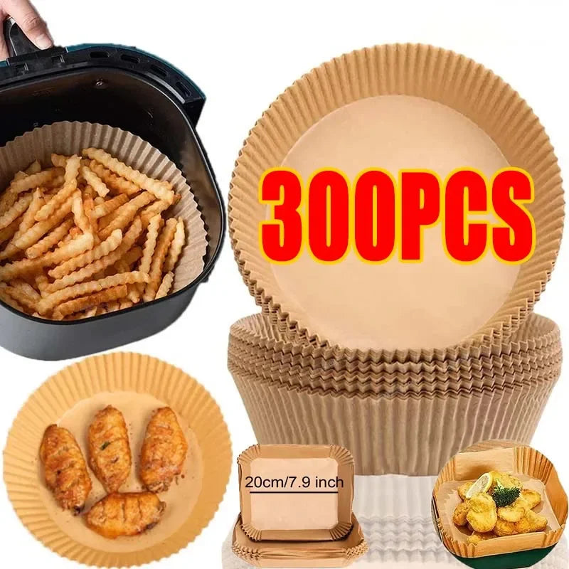 Air Fryer Disposable Paper Liners – Square & Round, Non-Stick Parchment (50–300 pcs)