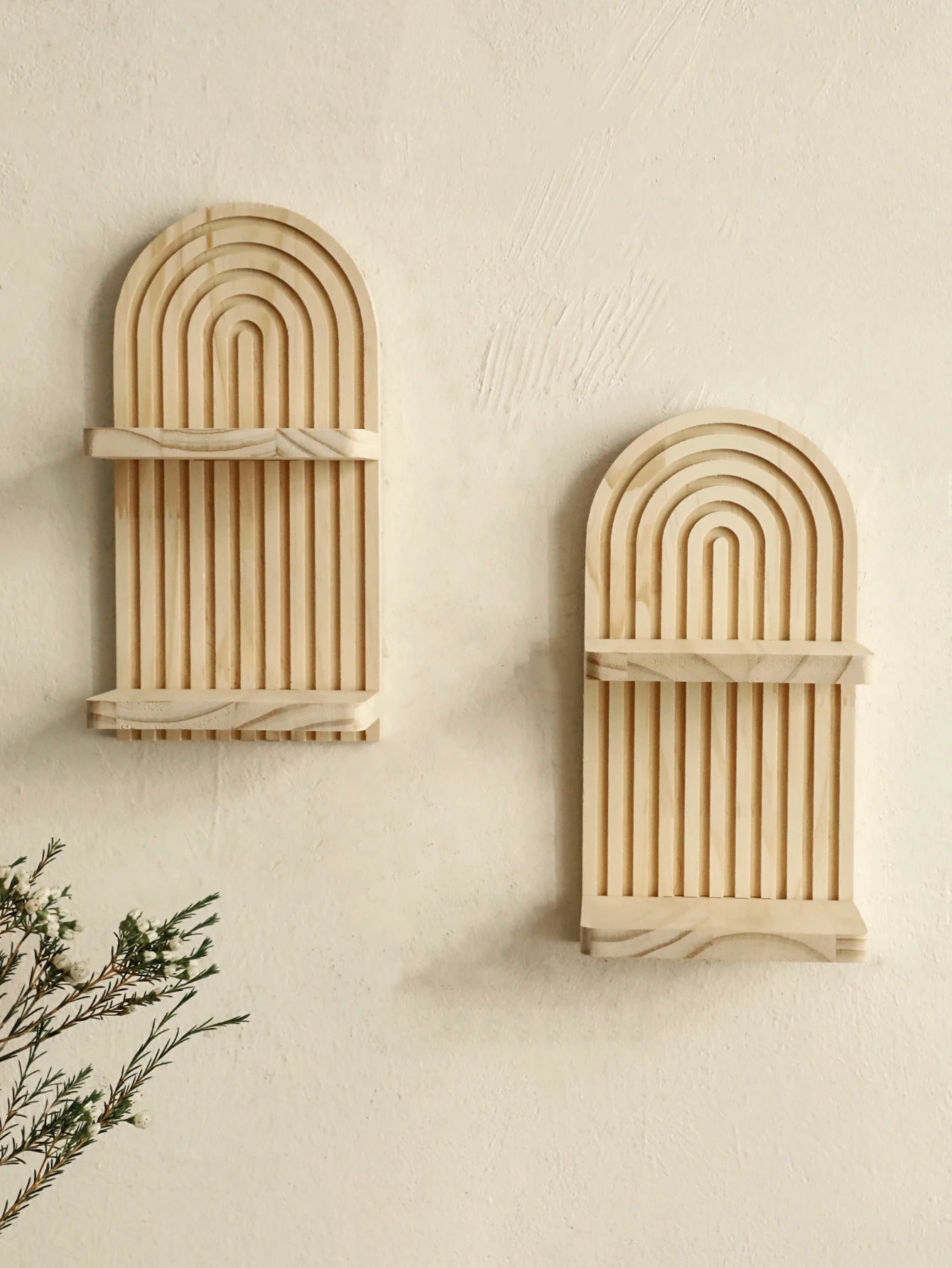 Boho Geometric Wooden Wall Shelf – Natural Wood Floating Shelf