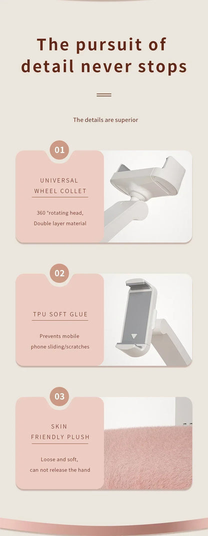 1PCS Desktop Pink Pillow Phone Holder Stand Adjustable Long Arm Smartphone Mount For iPhone 17 16 15 14 13 12 Samsung Xiaomi