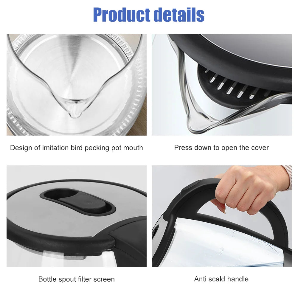 2L Glass Electric Kettle with Auto Shut-Off – Fast Boil, UK Plug