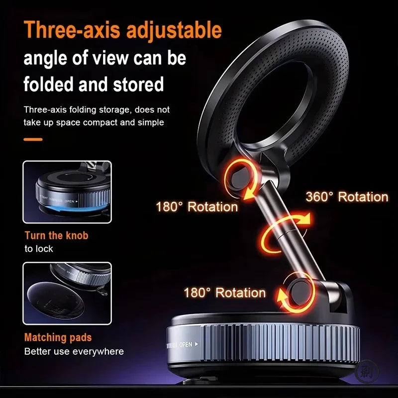 Magnetic Vacuum Car Phone Holder – Foldable 360° Navigation Mount