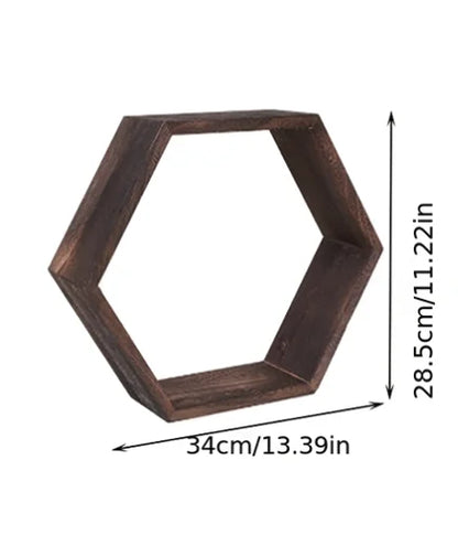 Hexagonal Wooden Floating Wall Shelf – Rustic Wall-Mounted Storage