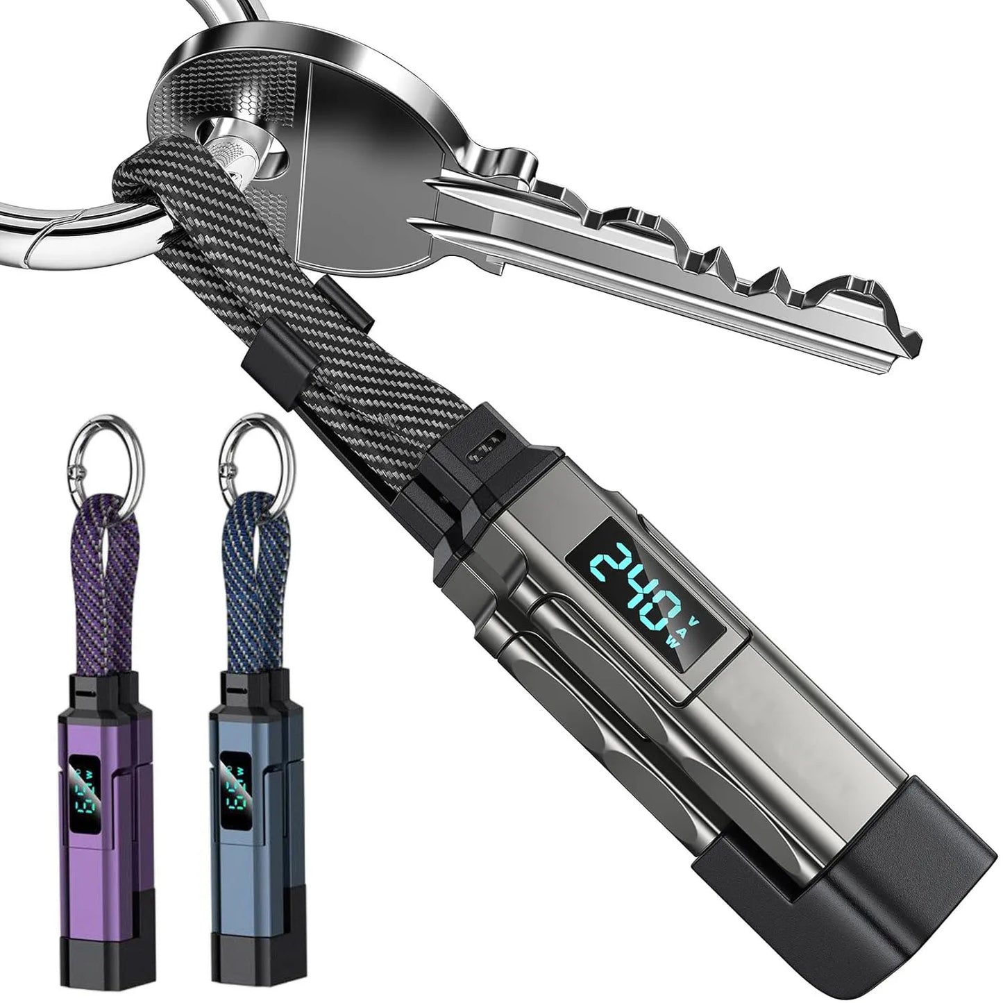 4-in-1 Keychain Charging Cable with LED Display – USB-C Fast Charge