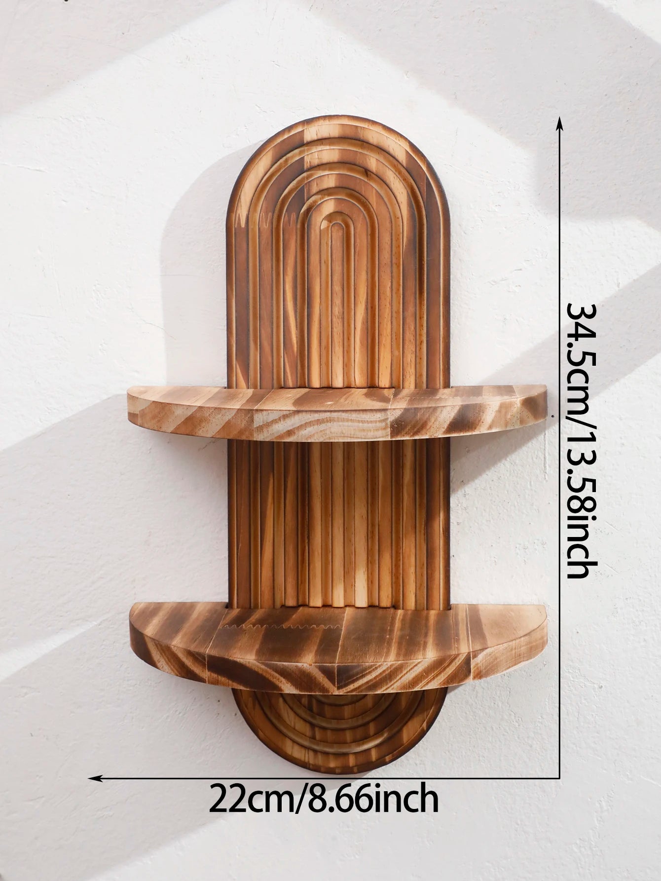 Boho Geometric Wooden Wall Shelf – Natural Wood Floating Shelf