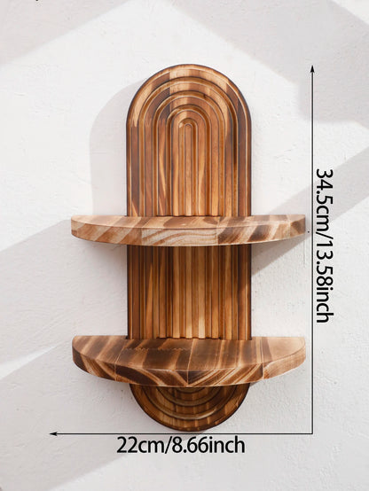 Boho Geometric Wooden Wall Shelf – Natural Wood Floating Shelf