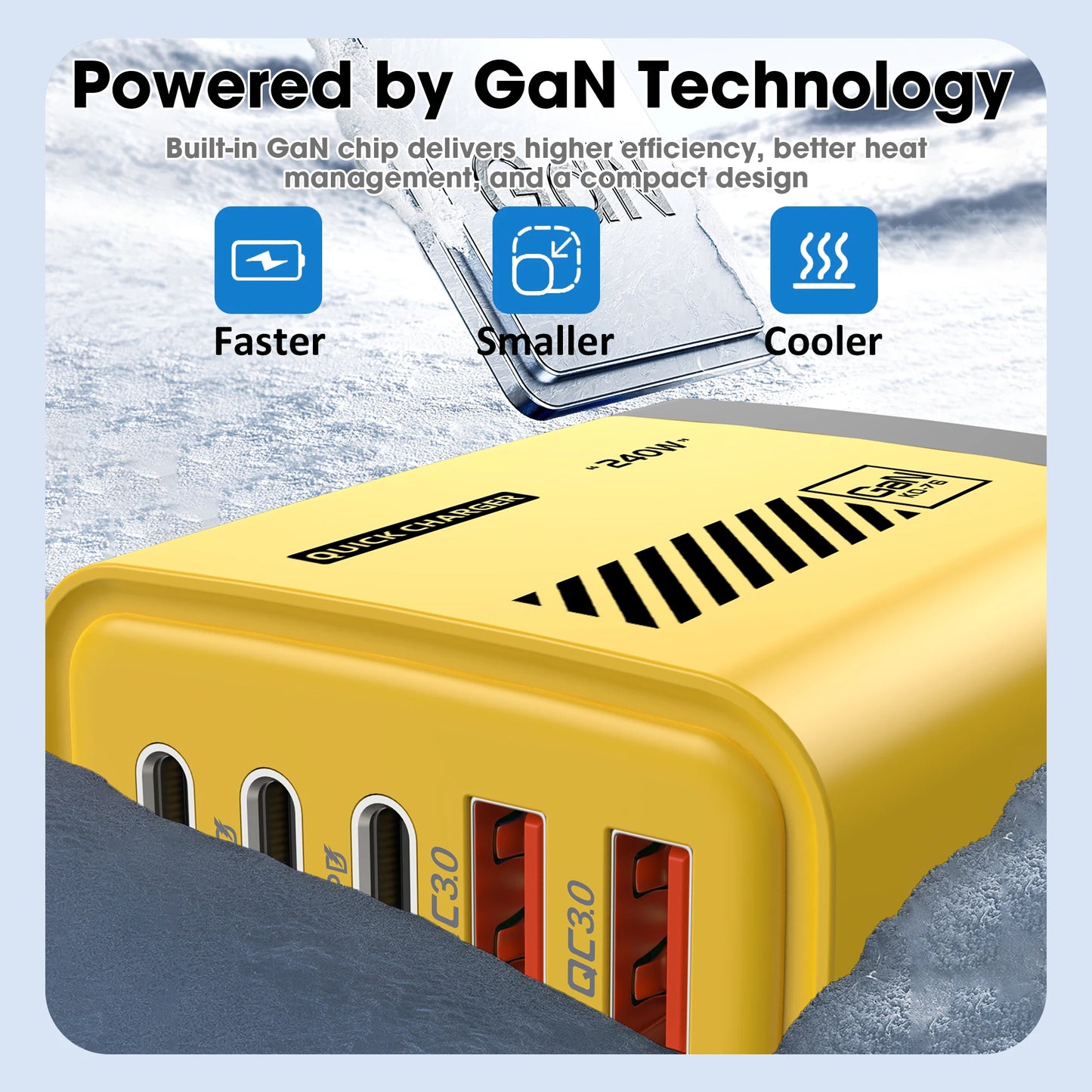 5 Port GaN USB C Charger 240W PD Fast Charger Phone Adapter Wall Charger For iPhone Samsung Xiaomi Huawei Fast Charging Plug