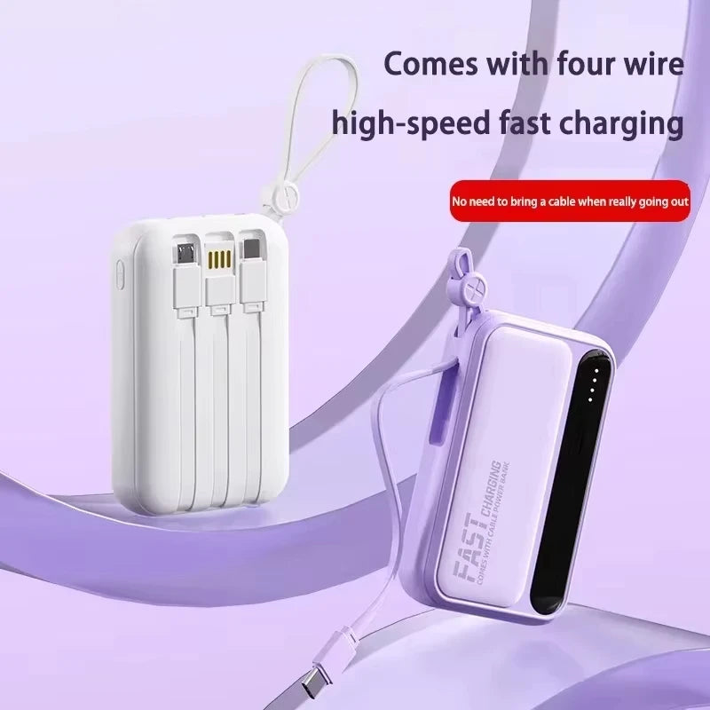 2026 500000mAh 4-in-1 Power Bank With Large Capacity Built-in Cable Digital Display Light Portable And Multifunctional Battery