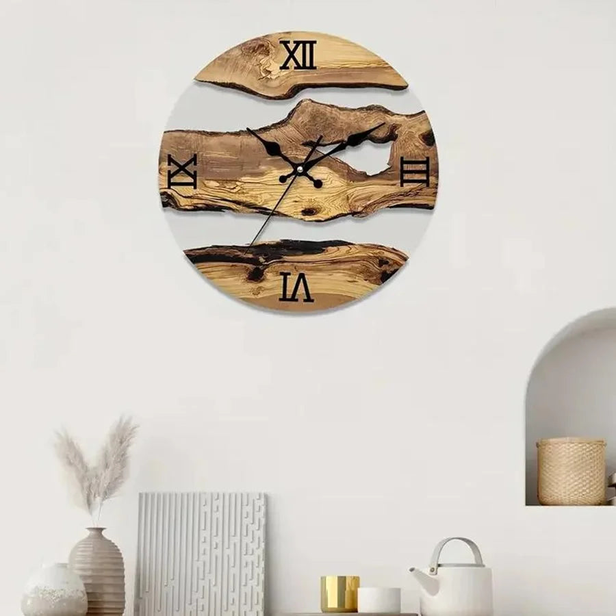 Acrylic Wood Grain Wall Clock – 30cm Silent Quartz Round Clock