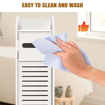 Bathroom Cabinet Unit with Door and Toilet Paper Holder, PVC Material, Slim, Floor Standing, Easy to Assemble, 80x15x17cm