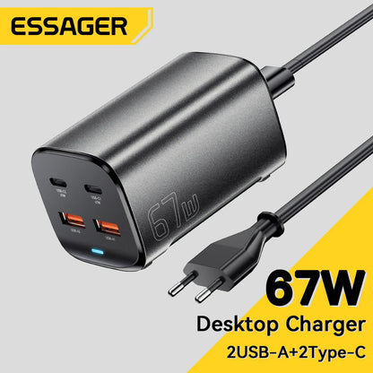 Essager 67W GaN Desktop Charger – 4-Port USB-C & USB-A Fast Charging
