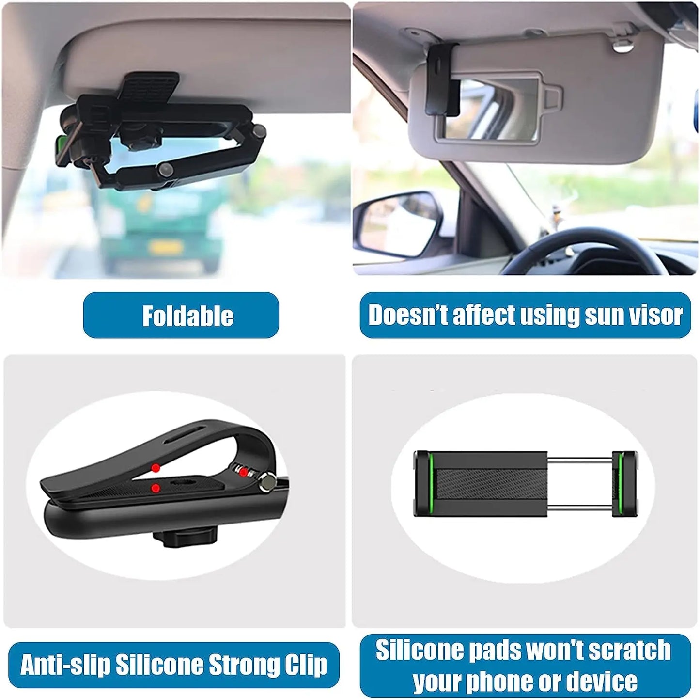 Car Sun Visor Phone Mount – 360° Adjustable Clip Holder