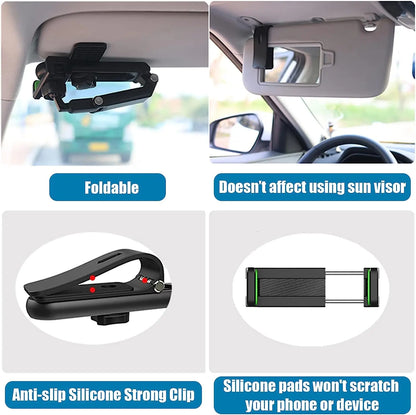 Car Sun Visor Phone Mount – 360° Adjustable Clip Holder