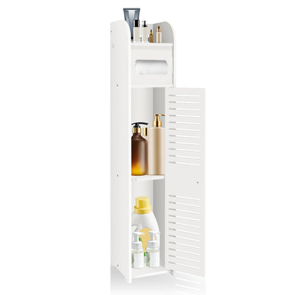 Bathroom Cabinet Unit with Door and Toilet Paper Holder, PVC Material, Slim, Floor Standing, Easy to Assemble, 80x15x17cm
