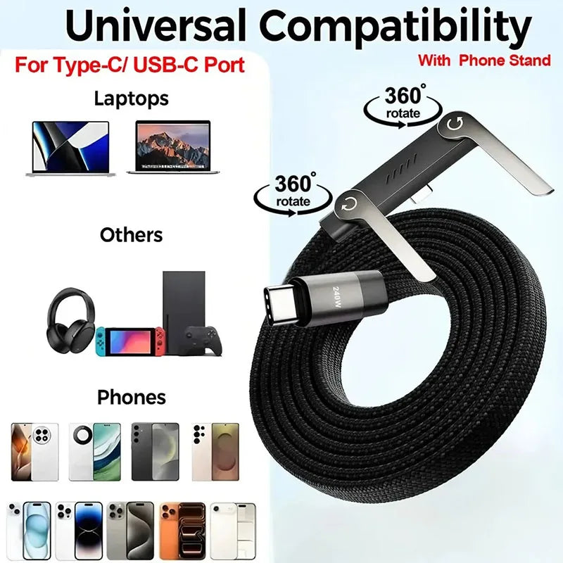 2-in-1 Fast Charging Cable with Built-In Phone Stand – USB-C, 1.5m