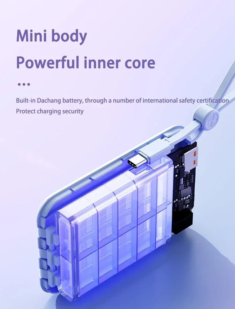 2026 500000mAh 4-in-1 Power Bank With Large Capacity Built-in Cable Digital Display Light Portable And Multifunctional Battery