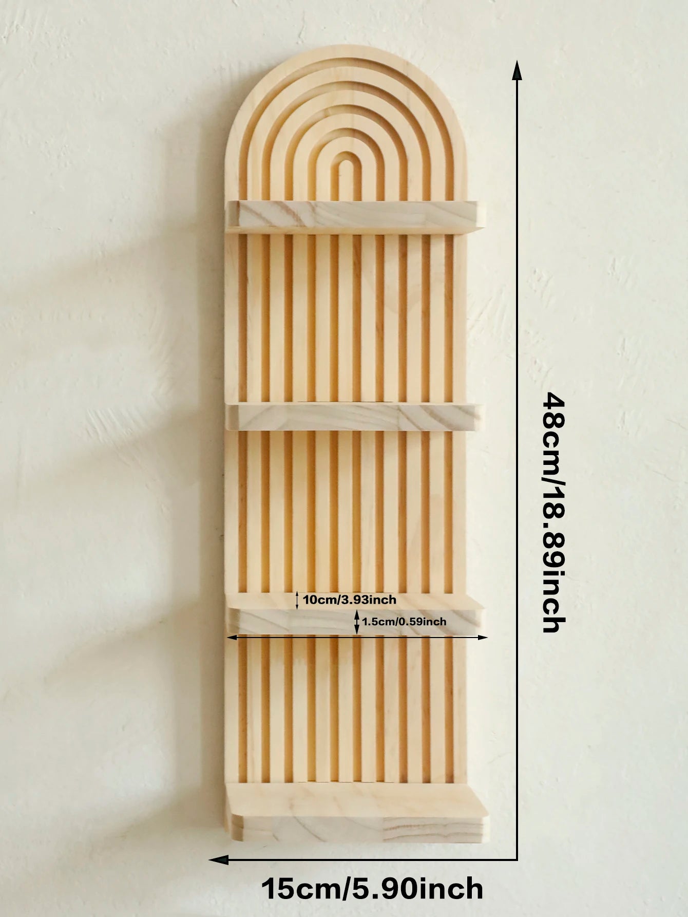 Boho Geometric Wooden Wall Shelf – Natural Wood Floating Shelf