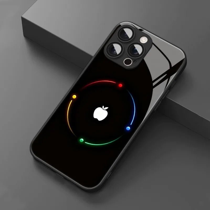 Colorful Halo For Apple Pattern Tempered Glass Phone Case For iPhone 17 16 15 14 13 12 11 Pro Max 17 Air 7 8 Plus XR XS X Cover